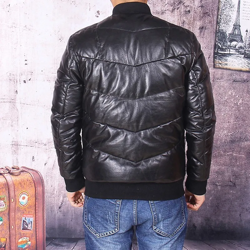 Мужская облегающая куртка-пилот на белом утином пуху роскошная куртка-бомбер из