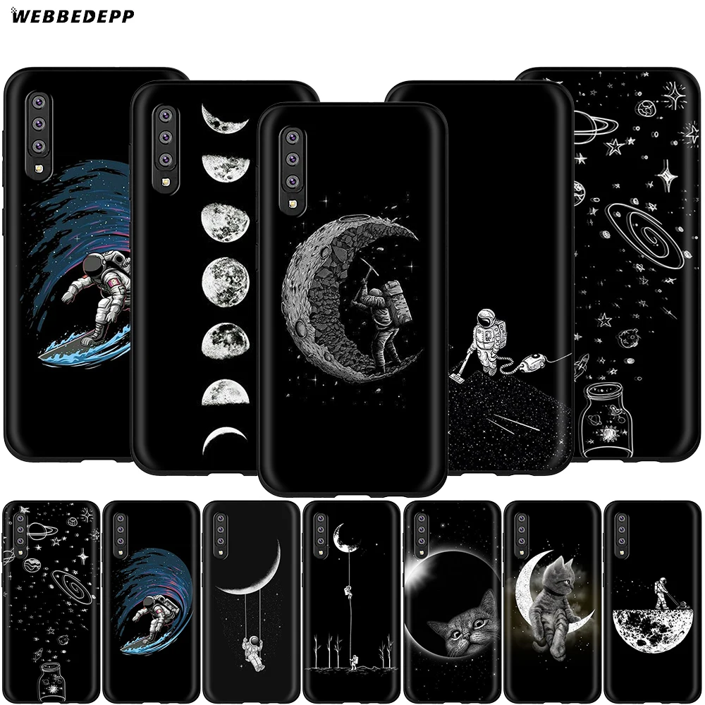 Webbedepp милый чехол с изображением космической Луны и кошек для Samsung Galaxy A3 A5 A6 Plus A7 A8
