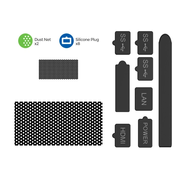 

Suitable For Xbox Series X Host Dust Plug Dust Net Set 2*dust Net+8*dust Plug