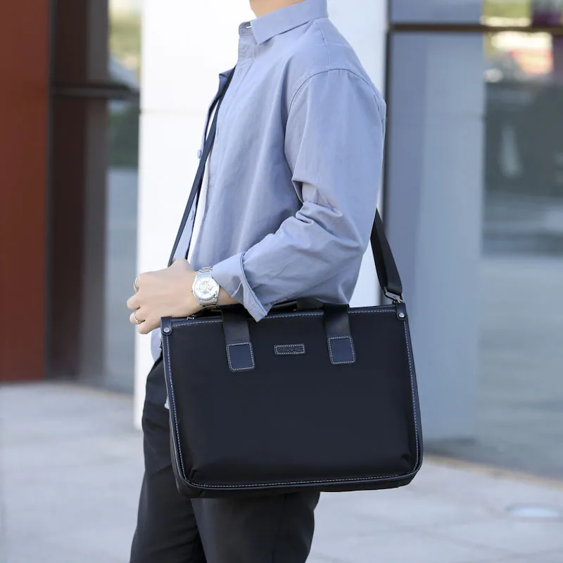 New Design Man's Briefcase Oxford Water Proof 14 Inch Laptop Case Causal Handbag Male Shoulder Bag Travel Bag, Black&Blue
