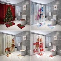 bipoobee merry christmas shower curtains and rugs sets snowman elk bathroom decor non slip rug toilet seat cover bath mats set