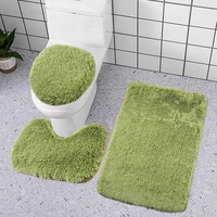 3Pcs Set Solid Color Bathroom Mat Anti Slip Fluffy Hairs Shower Carpets Toliet Side Rug Toilets Seat Cushion Home Decoration