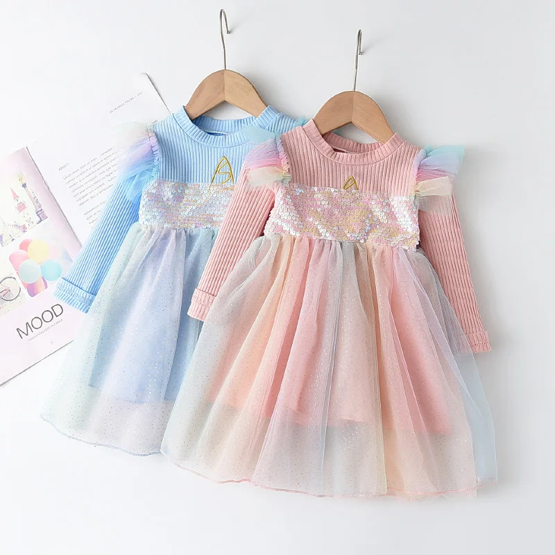 

Girls Princess Dress Autumn Unicorn Long Sleeve Dresses Baby Mesh Lace Dresses for Kids Clothing