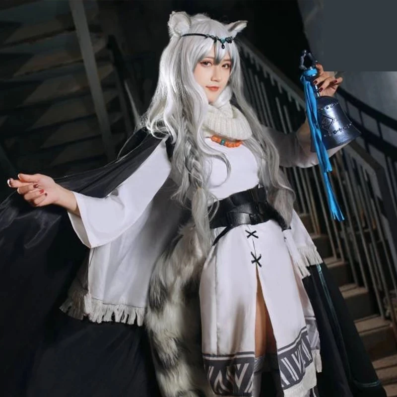 

Game Arknights Pramanix First Snow Battle Suit Uniform Dress Cosplay Costume Full Set With Ear Tail Halloween Suit wig For Women