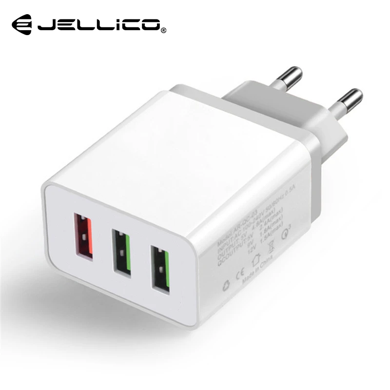 Jelico 3 порта USB зарядное устройство для iPhone Xs X 8 7 быстрое зарядное устройство для телефона для samsung Xiaomi huawei настенное зарядное устройство ЕС адаптер мобильного телефона - Тип штекера: Grey