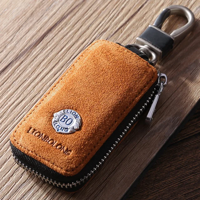 

High Quality Cowhide Key Holder Fashion Genuine Leather Zipper Car Key Holder Unisex Key Purse Organizador De Llaves D991