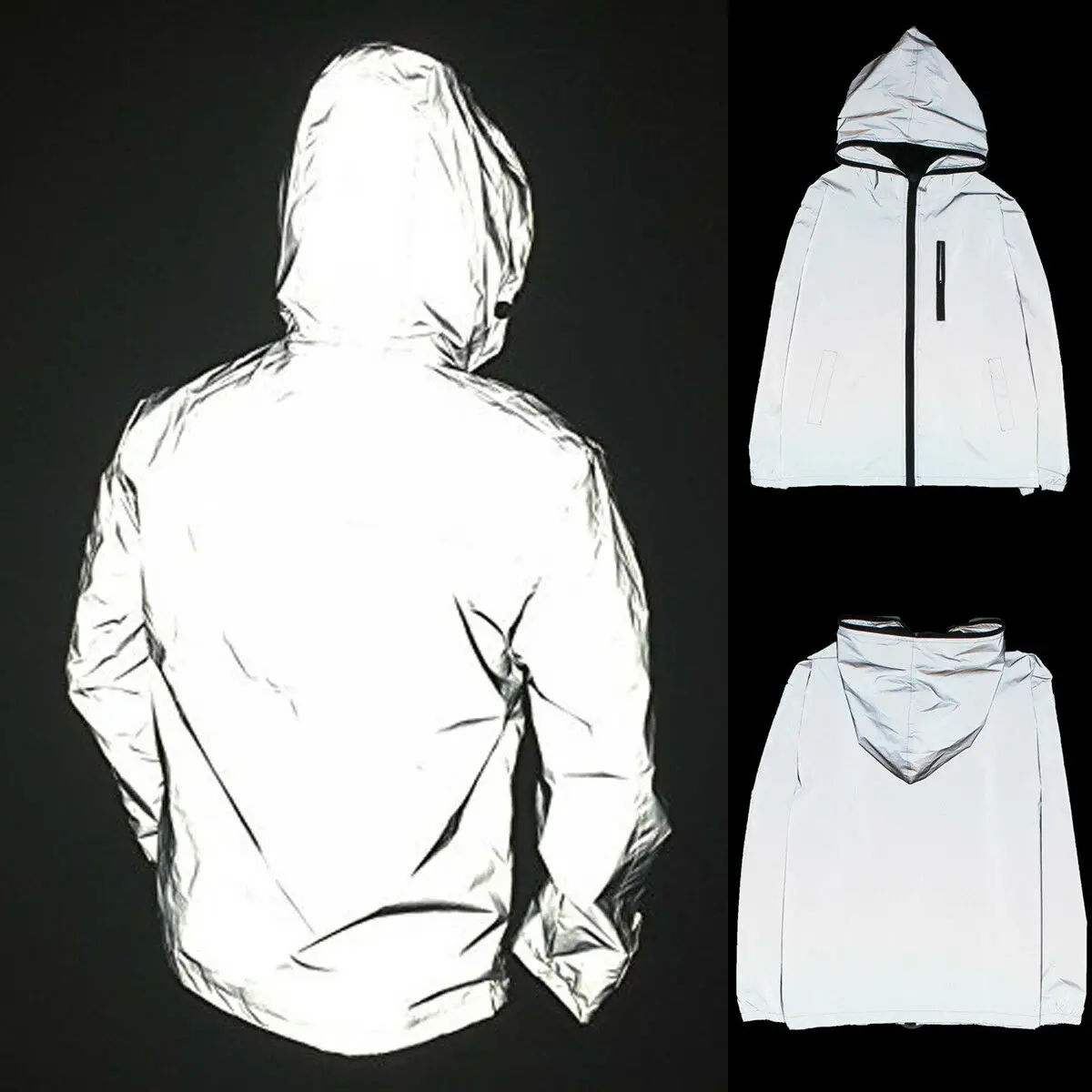 Мужская водонепроницаемая куртка с капюшоном серебристая ветрозащитная рукавом