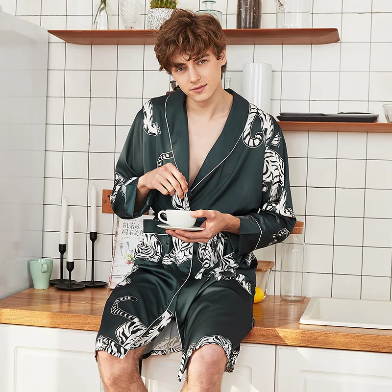 

Spring And Autumn New Style Long Sleeve Women's Robes MEN'S Bathrobe Silk Men Long Pajamas Nightgown Tracksuit