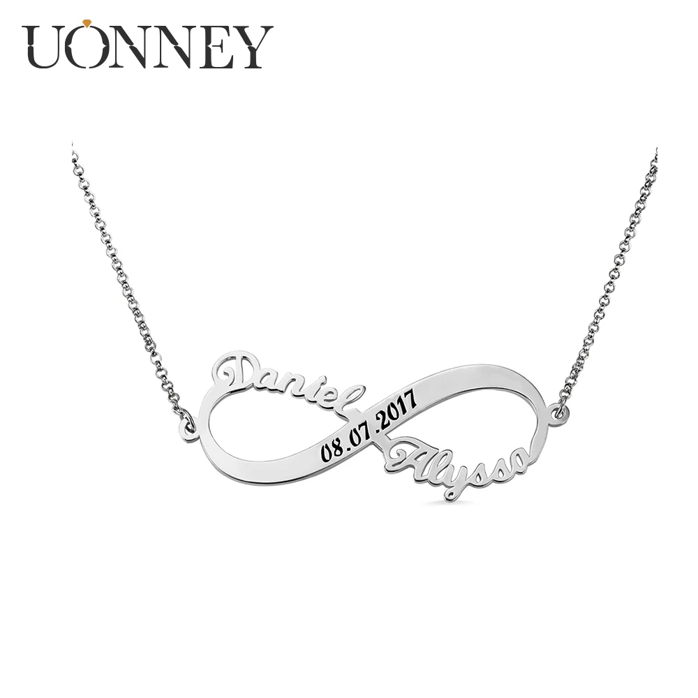

UONNEY Dropshipping Customizable Double Names Necklace Woman Jewelry Pendant Gifts for Birthday Anniversary Christmas