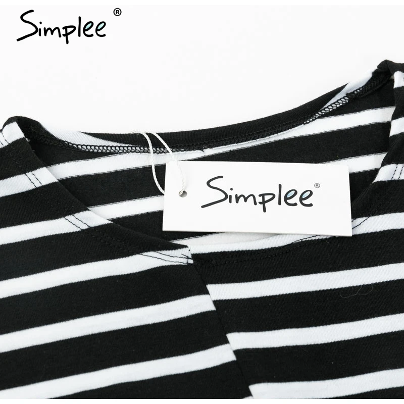 Летнее женское короткое платье Simplee в полоску повседневное эластичное хлопковое