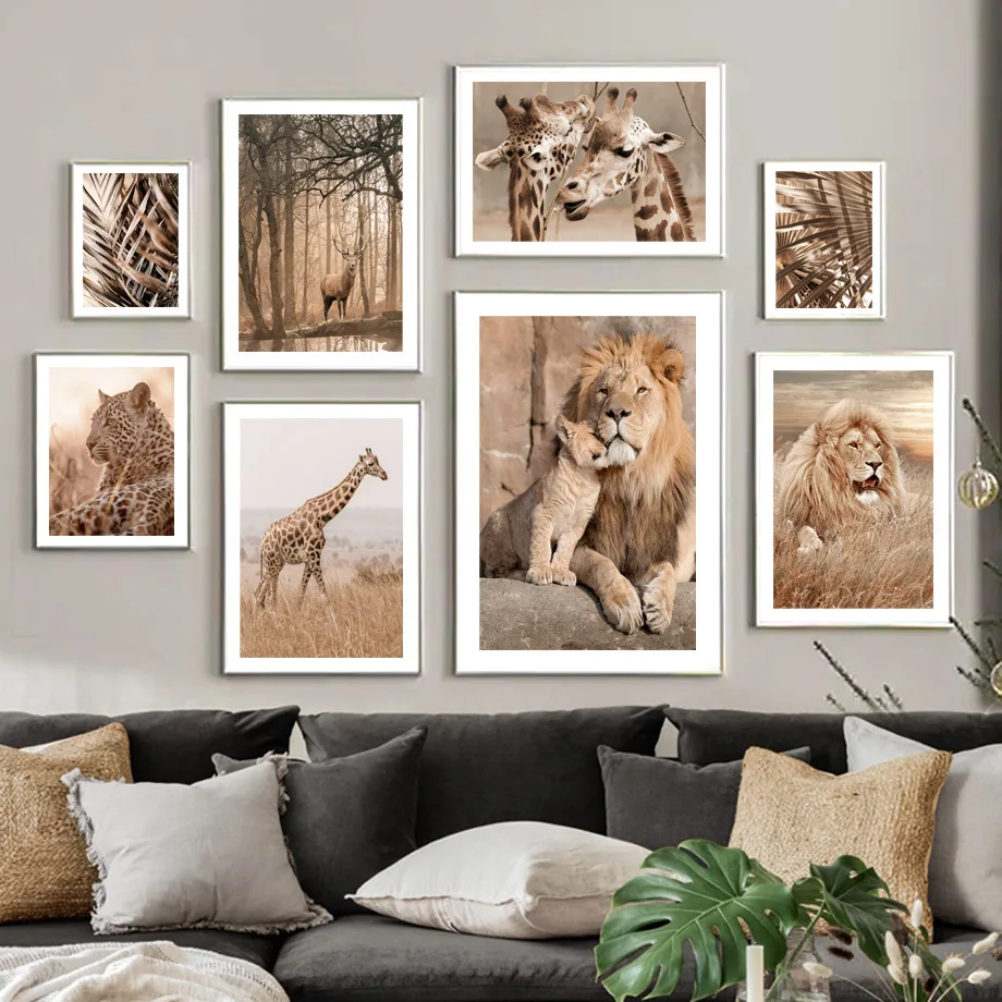 

Wall Art Canvas Painting Palm Grassland Lion Tiger Leopard Fox Giraffe Nordic Posters And Prints Decor Pictures For Living Room