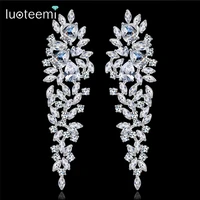 luoteemi wholesale long tassel drop earring top quality cubic zirconia jewelry big wedding bridal accessories daily wearing gift