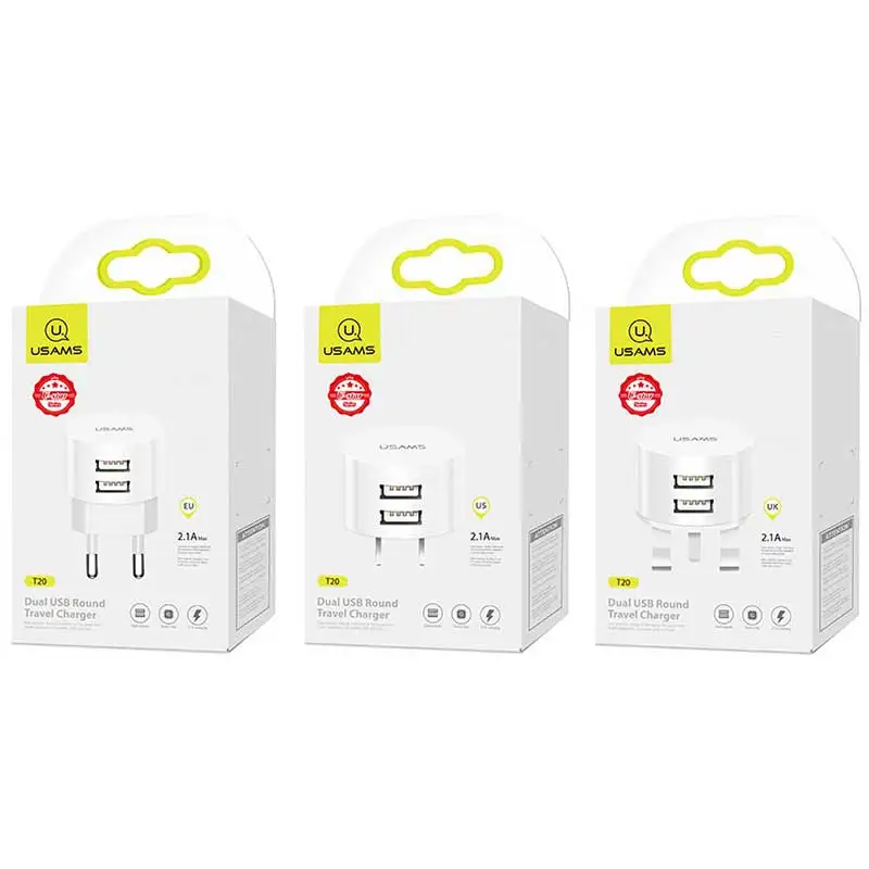 

USAMS Mobile Phone Charger for iPhone Samsung 2.1A 2 port EU/UK/US Plug Wall Charger for iOS/Android mobile Phone Chargers