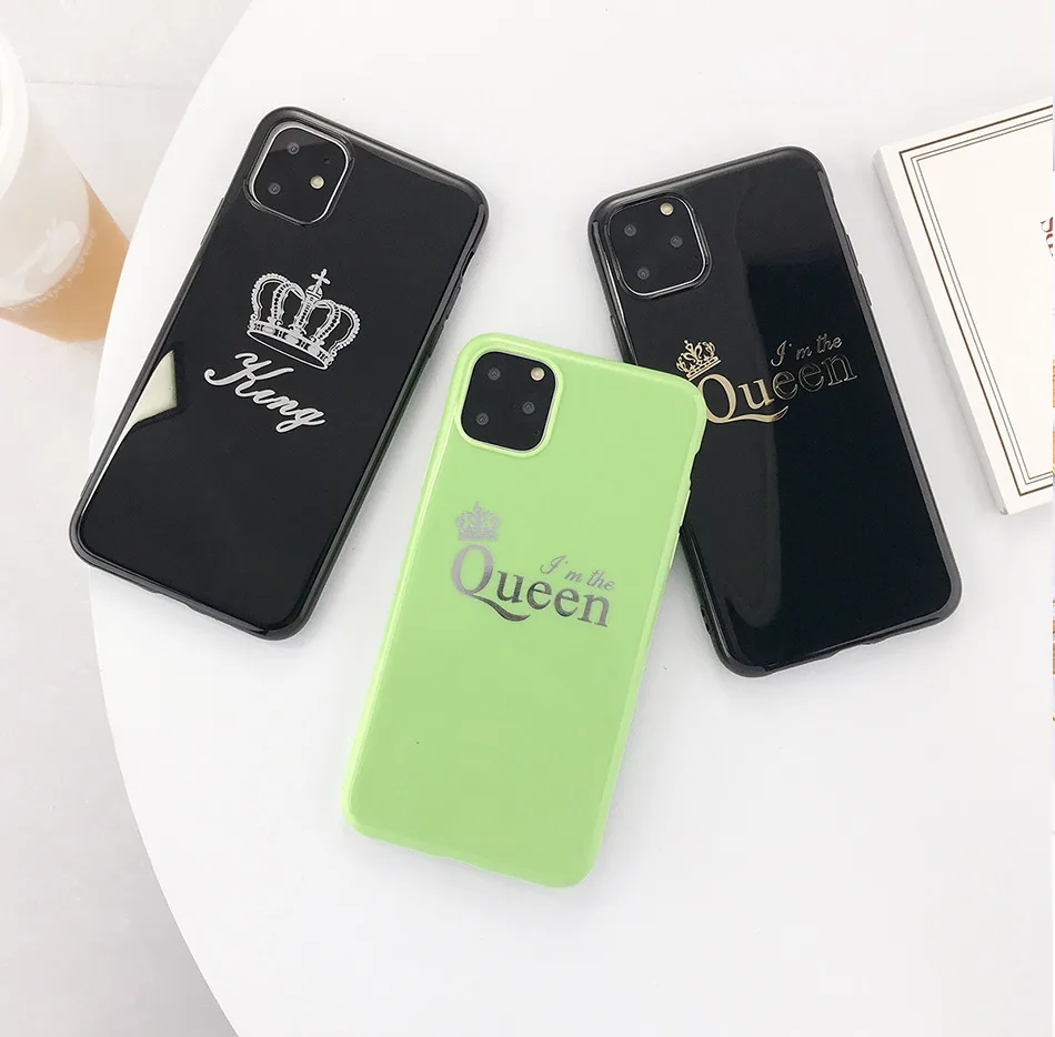 USLION чехол для телефона с мультяшной короной для iPhone 6, 6 s, 7, 8 Plus, мягкие чехлы из ТПУ для iPhone 11 Pro Max, XR, XS, Max, чехол с буквой King, Queen