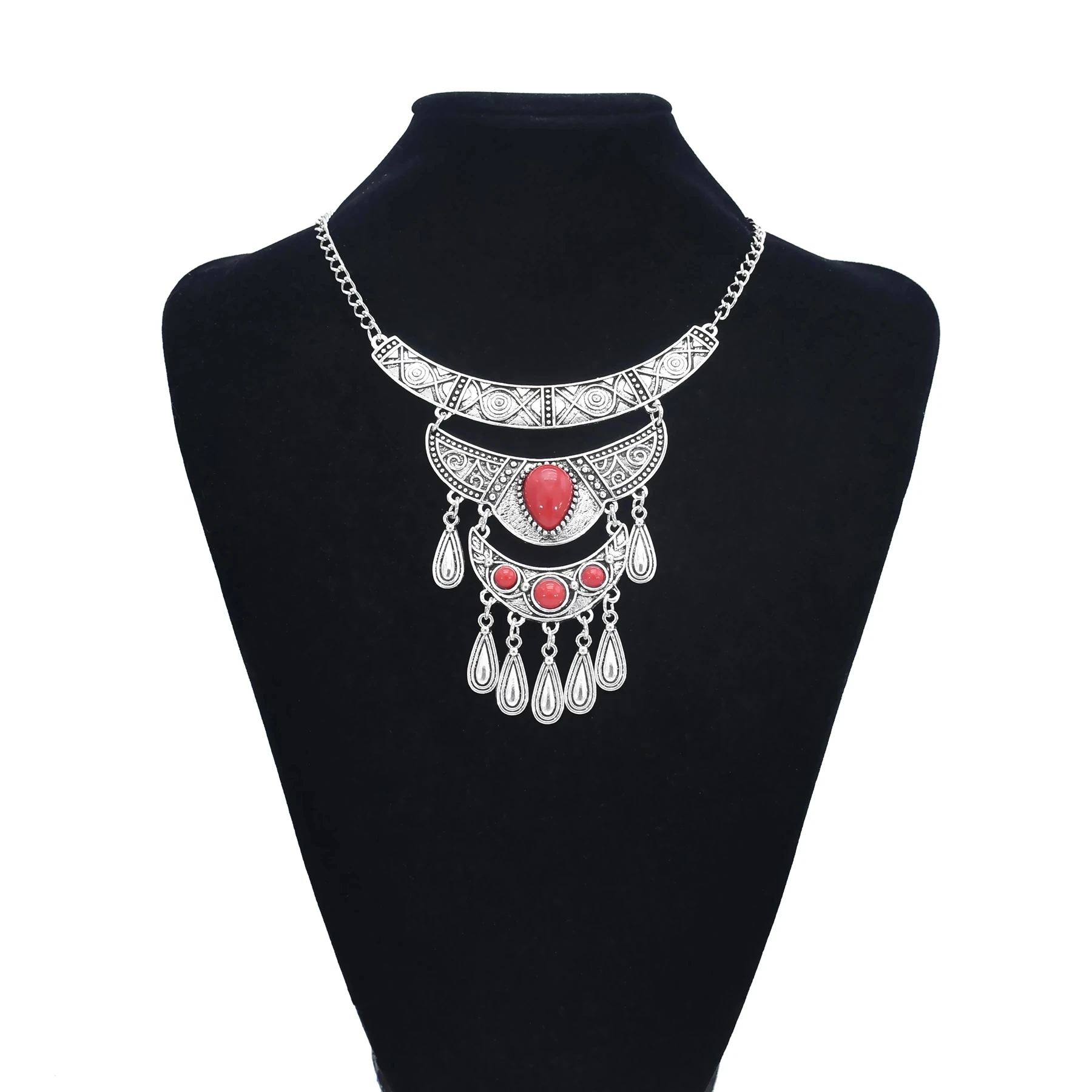 Фото Турецкое винтажное ожерелье серебряного цвета из сплава с геометрическим