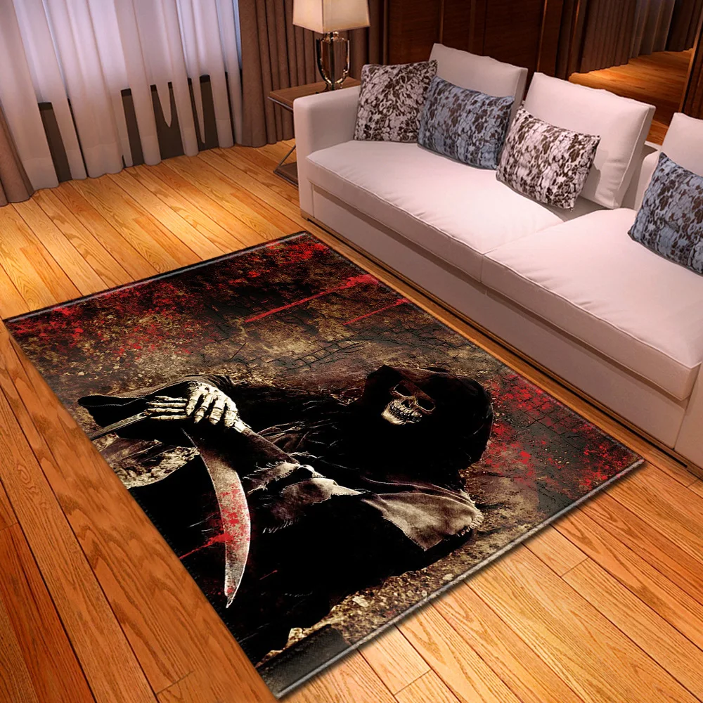 

Terror Halloween Party Area Rugs 3D Creative Skulls Printing Carpets For Living Room Home Soft Floor Mats Flannel Bedroom Carpet