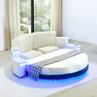 genuine leather multifunctional round bed frame nordic camas ultimate bed with led light bluetooth speaker iphone charger usb