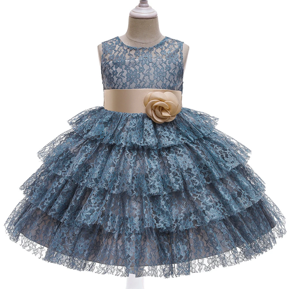 

Платье принцессы для Девочки Лето платье без рукавов для маленькой девочки милое однотонное кружевное цветочное ТРАПЕЦИЕВИДНОЕ с высокой ...