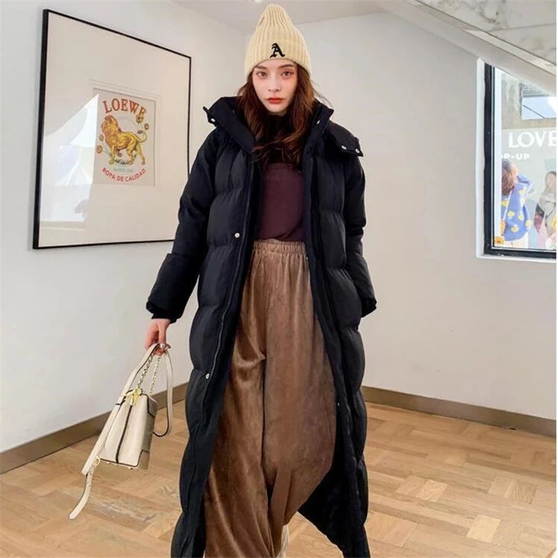 Hooded Winter Jacket Women Parka Warm Thick X-Long Down Cotton Coat Female Loose Outerwear Fashion Clothing
