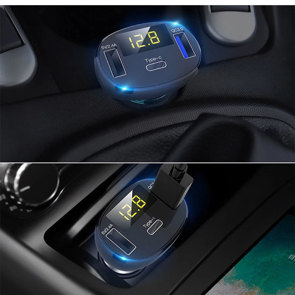 QC 3,0 светодиодный дисплей Автомобильный адаптер питания зарядное устройство для телефона type-C Быстрая зарядка QC3.0 два порта usb прикуриватель источник питания