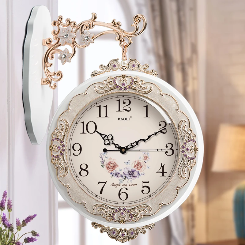 

Nordic 3d Large Solid Wood Wall Clock Metal Double-side Clocks Wall Home Decor Silent American Living Room Horloge Gift Clocks