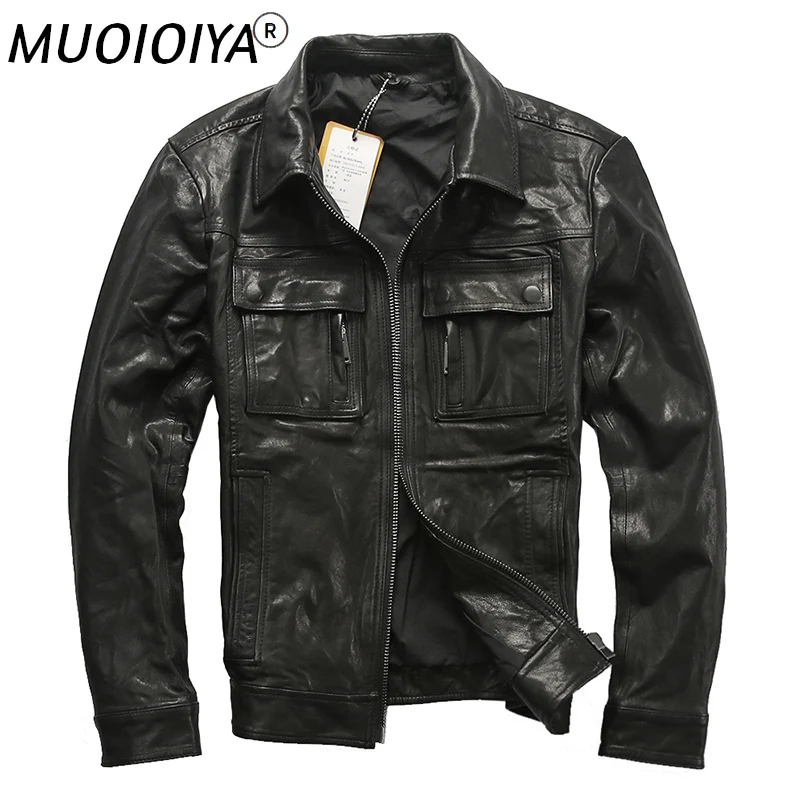 

Vegetable Tanned Men's Genuine Sheepskin Coat Lapel Casual Short Locomotive Leather Jacket Trendy Men's Leather Jacket