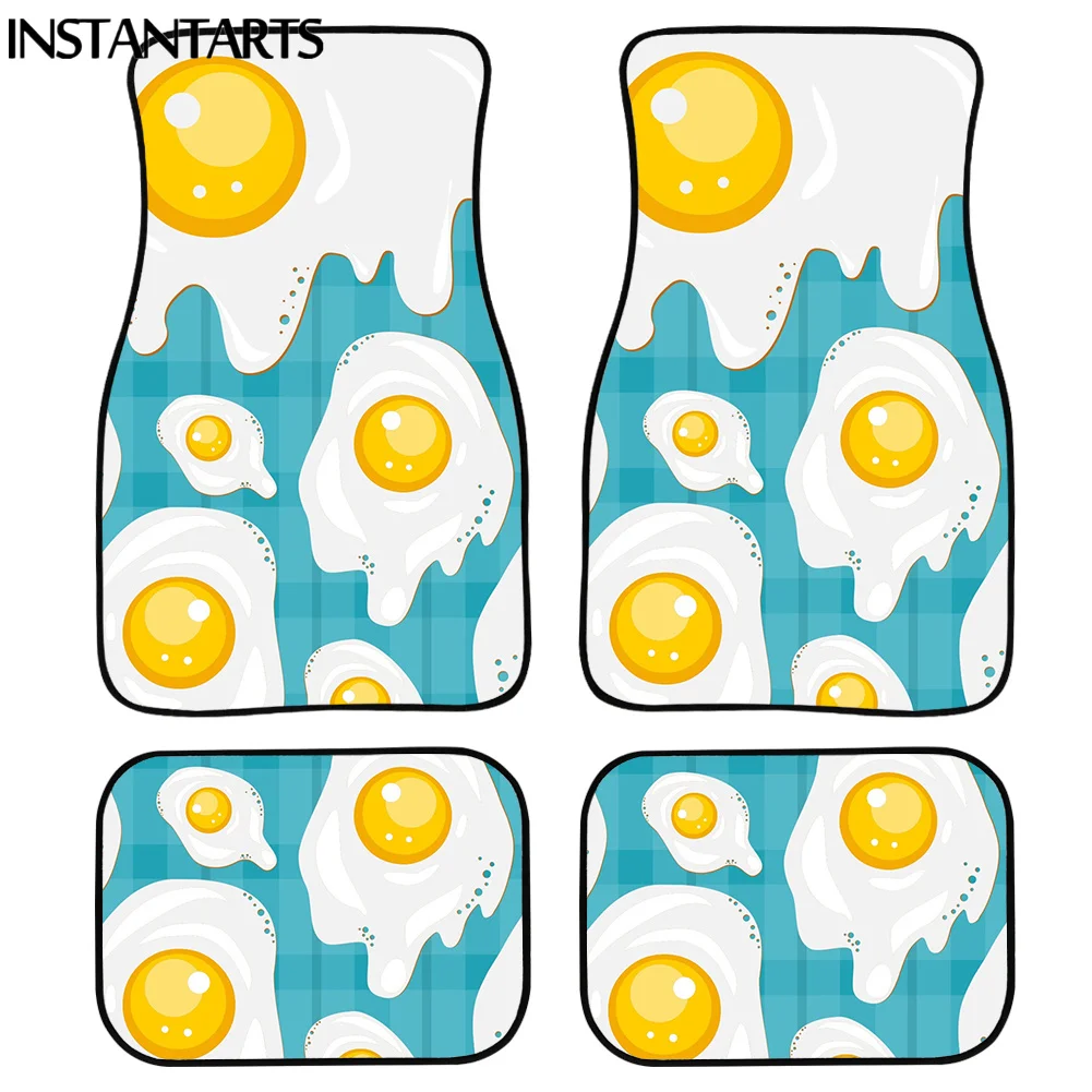 

Прочные автомобильные аксессуары INSTANTARTS, дизайнерские напольные коврики для жареных яиц, всесезонные Нескользящие передние и задние автом...