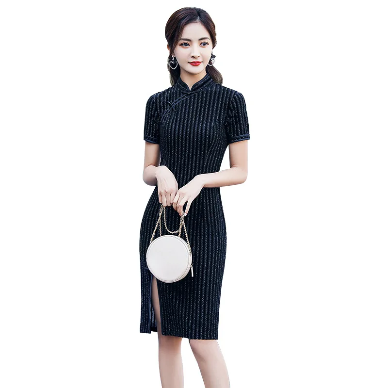 

Cheongsam Elegant Dress Spring and Summer Retro Sexy Chinese Style Daily Slit Thin Bag Hip Skirt