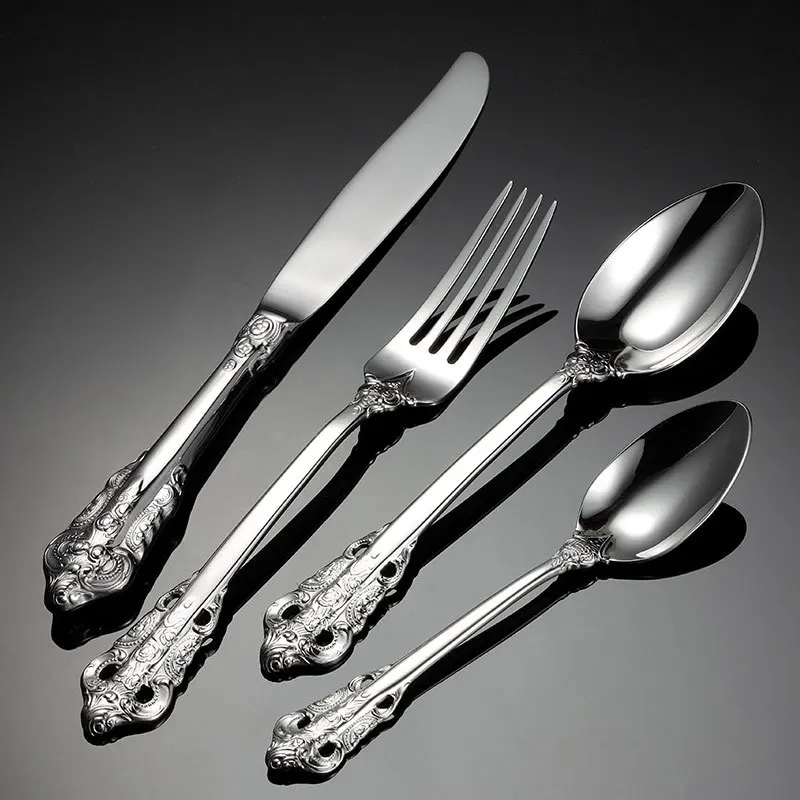 

304 Stainless Steel European Knife Fork Spoon Set Retro Wedding Golden Silver Cutlery Set Couverts De Table Talheres Vajilla JQ