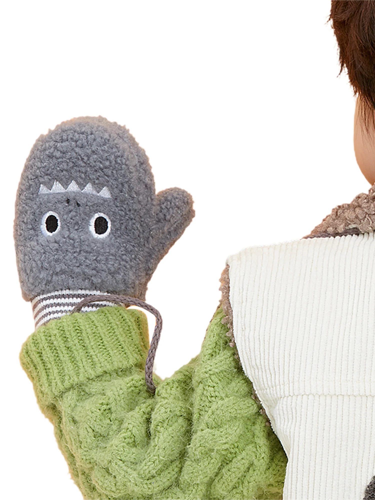 

Winter Kids Baby Plush Warm Mittens Autumn and Winter Outdoor Baby Cartoon Gloves with Anti-lost String