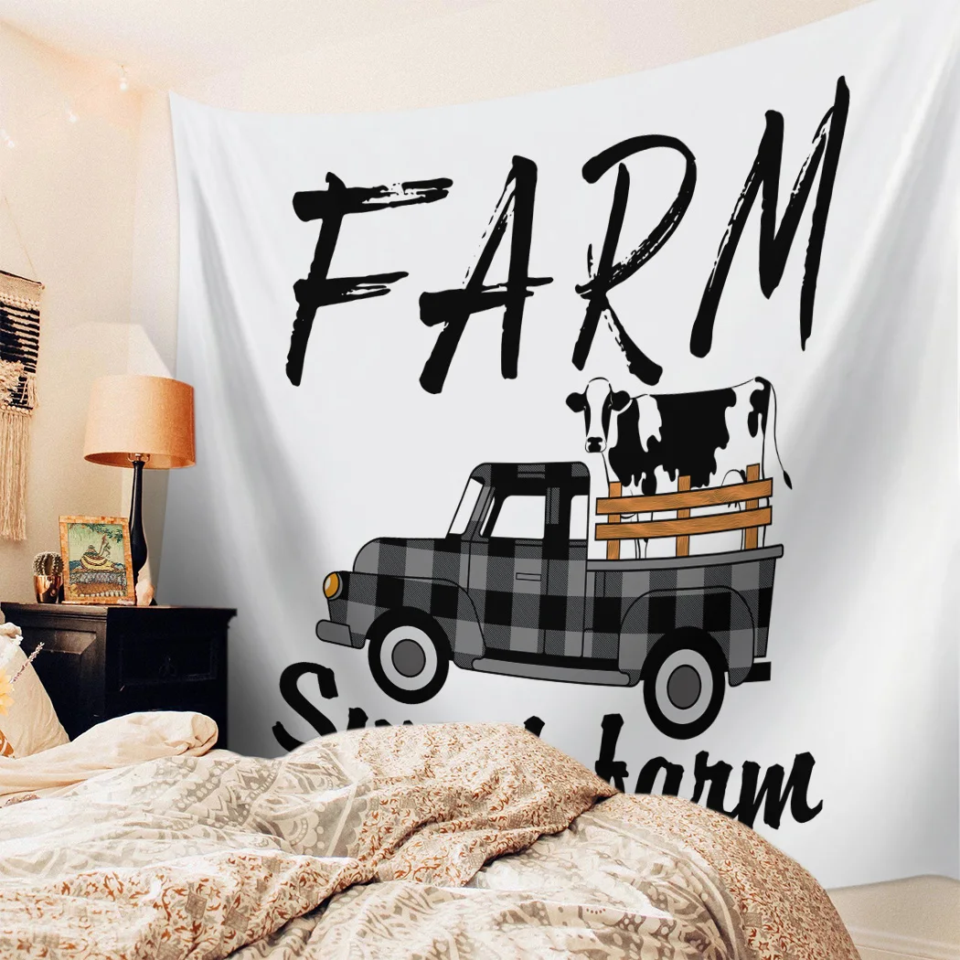 Сладкий дом Корова Черный Белый грузовик гобелен настенный художественный