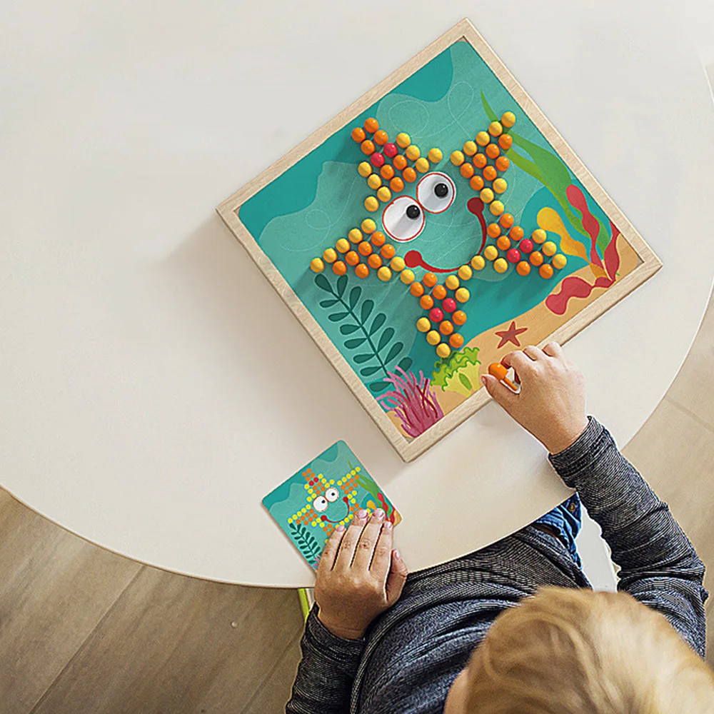 

240pcs 3D Puzzle Games Mushroom Nail Intelligent With Wood Storage Box Mosaic Peg Board Jigsaw Puzzle Kids DIY Educational Toys