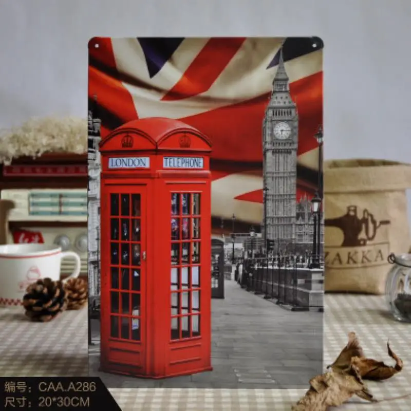 &quotЛондонская телефонная будка&quot Винтажная металлическая живопись оловянные