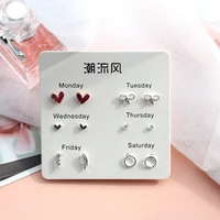 6 pairssethtzzy new earrings for women stars heart crytal cute earrings fashion jewelry monday to saturday 6 pairs earrings
