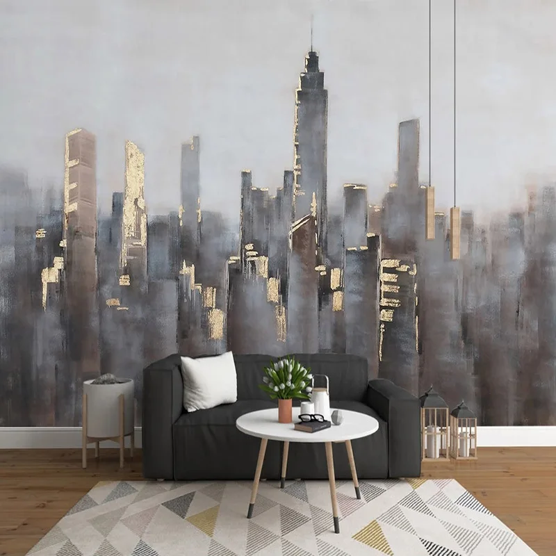 

Custom Mural Wallpaper Nordic Minimalist Abstract 3D Golden City Building Background Wall Decor Living Room TV Papel De Parede