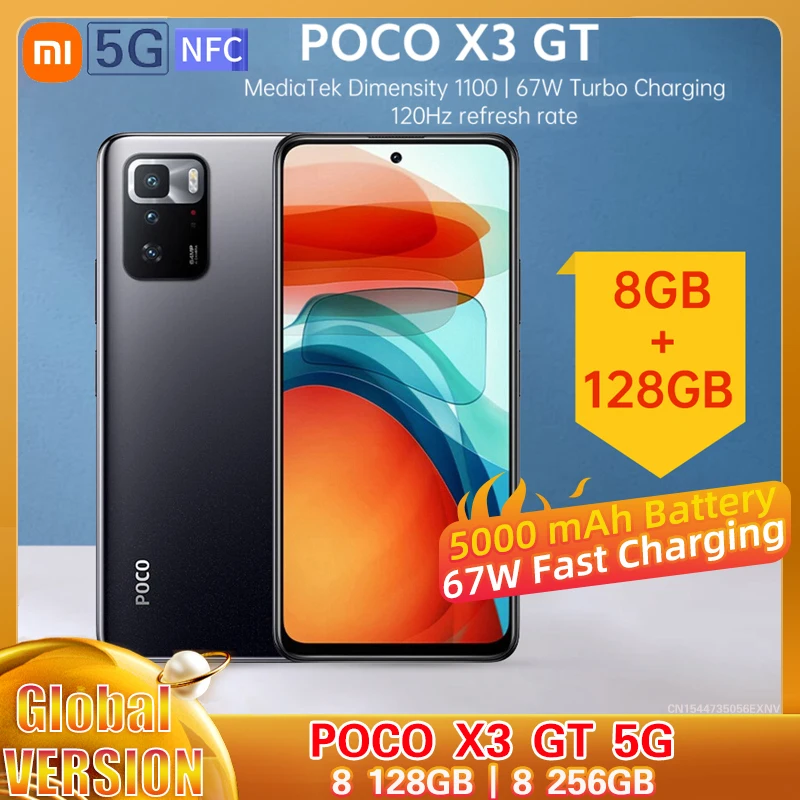 

Global Version POCO X3 GT 5G 8GB 128GB/256GB NFC Smartphone MTK 1100 67W Turbo Charging 6.6'' 120Hz 5000mAh 64MP Triple Camera