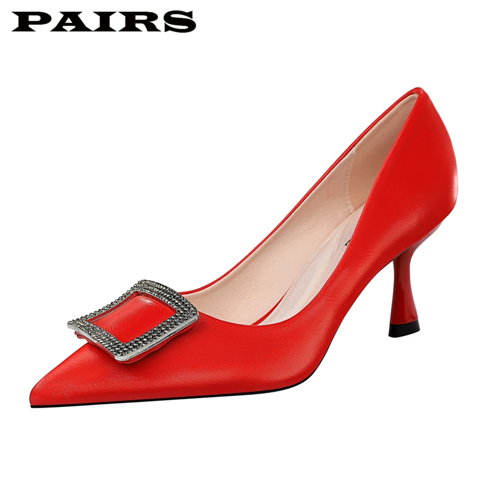 

BigTree Brand Designer Pumps Women Shoes High Heels Sexy Stiletto Faux Leather Crystal Blingbling Pumps Party Shoes Plus Size 43