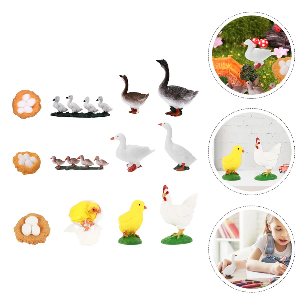 

3 Sets Farm Animal Figurines Rooster Goose and Duck Life Cycle Models Kids Toys