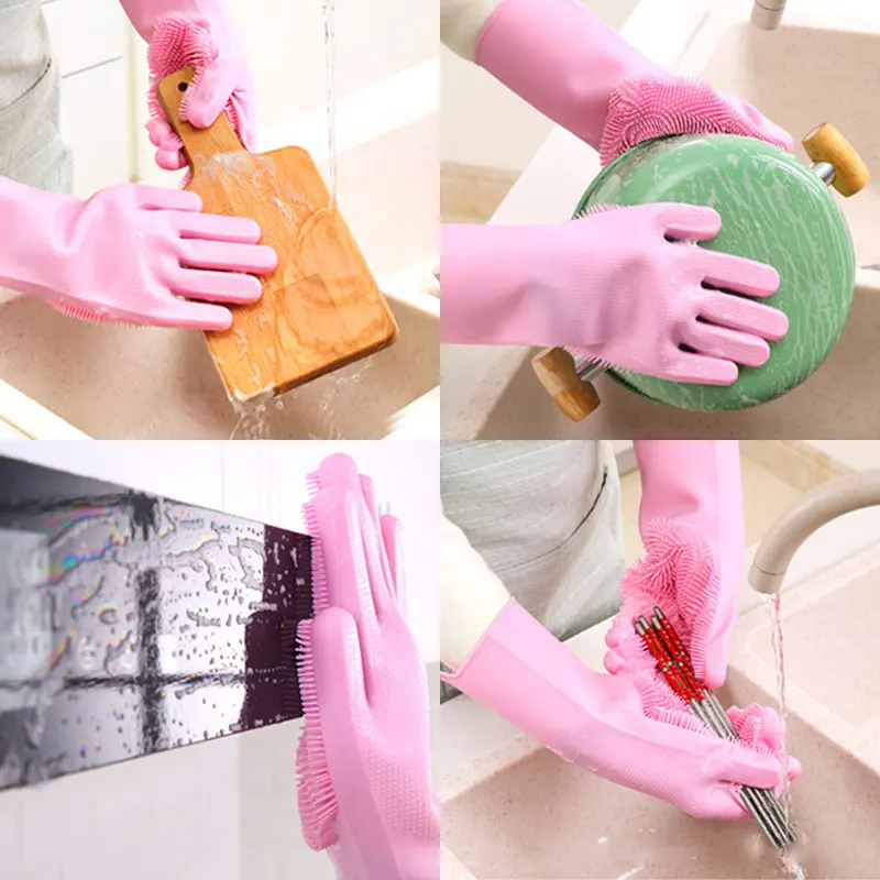 

Kitchen Hot Sale Silicone Scrubber Cleaning Gloves 1Pair Magic Silicone Dishwashing Gloves For Household Home Supplies Rubber