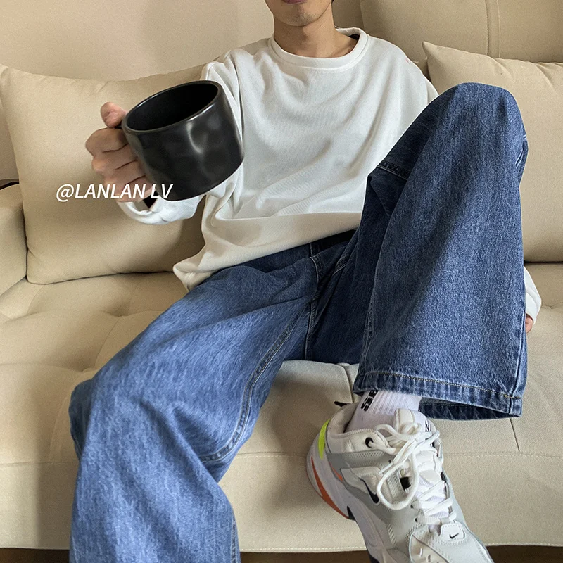 Autumn Cotton Multicolor Jeans Mens Fashion Casual Baggy Wide-leg Jeans Men Streetwear Loose Hip-hop Straight Denim Trousers Men