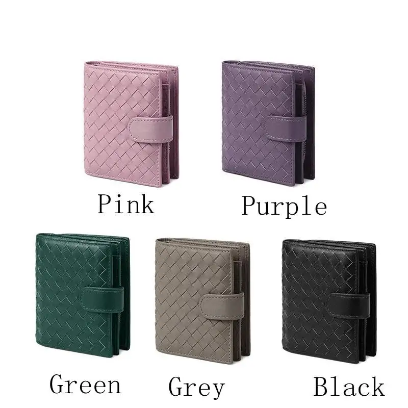 

100% Genuine Sheep Leather wallet Luxury Brand sheepkin Leather Woven Coin Zipper Storage Bag Multi card bil fold wallet purse