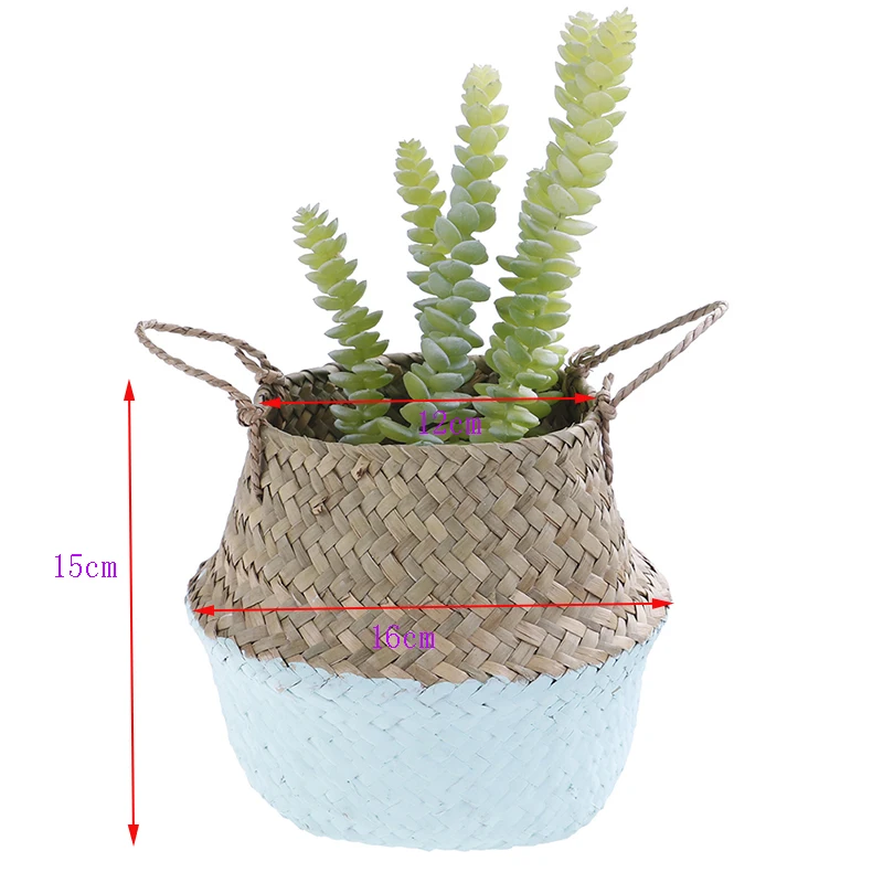 

Storage Basket Rattan Straw Wicker Patchwork Folding Flower Pot Garden Planter
