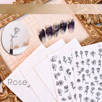 flowers nail art stickers decals transfers 3d nail decoration black white water