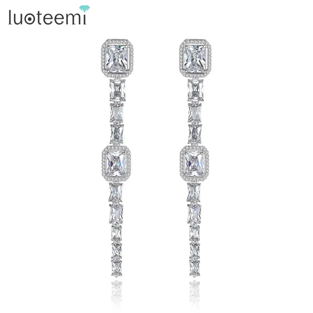 LUOTEEMI, роскошный дизайн, длинные висячие серьги для женщин, для свадьбы, помолвки, высокое качество, кубический циркон, Femme, модное ювелирное изделие Orecchini