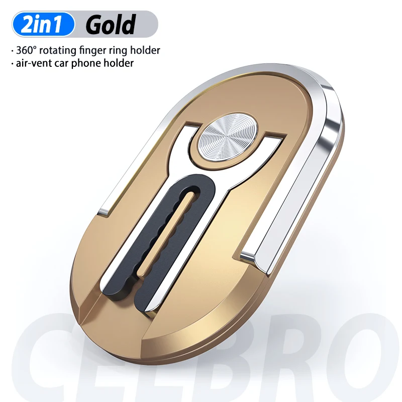 Gold Многоцелевой держатель для мобильного телефона на 360 градусов вращающийся держатель на вентиляционное отверстие автомобиля Стенд Магнитный держатель телефона с кольцом на палец Кронштейн Поддержка - Цвет: Gold