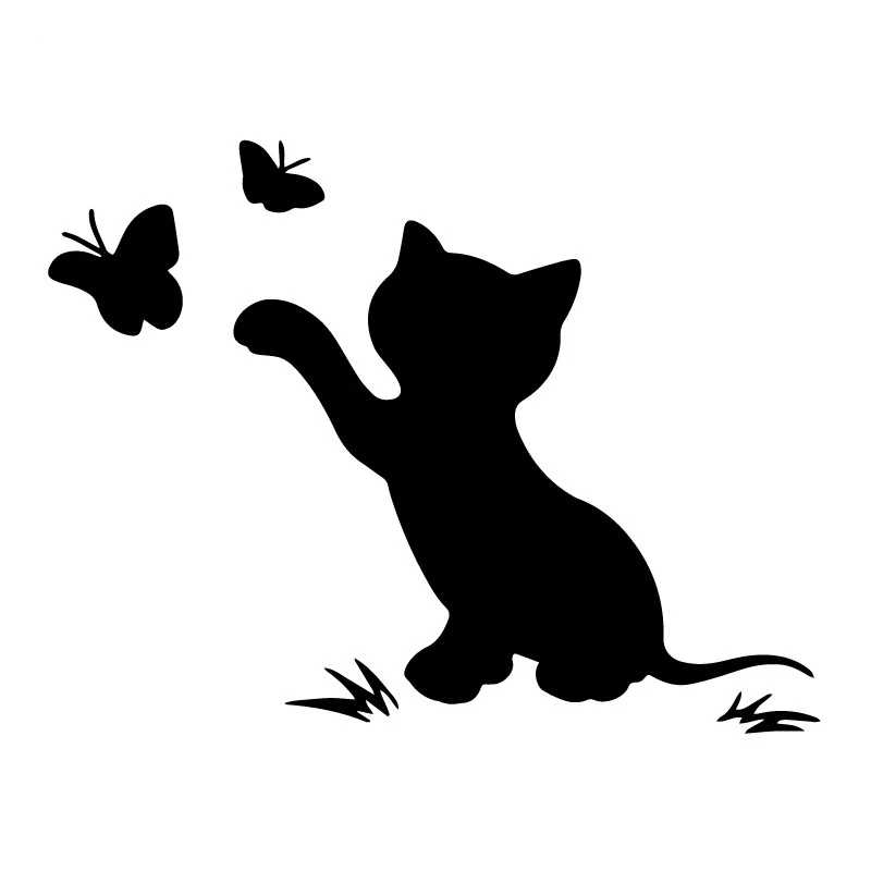 

17cm*13cm Cat Butterfly Fashion Decor Car Sticker KK Vinyl Decal Black/Silver Car Accessories