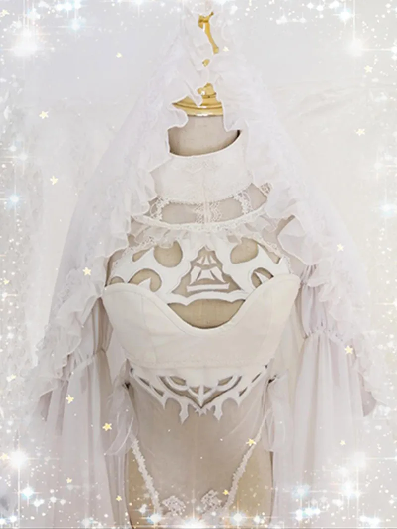 [Customize]Game NieR Automata 2B White/Black Marriage Wedding Dress Bodysuit Cosplay Costume Halloween Party Suit For Women Girl