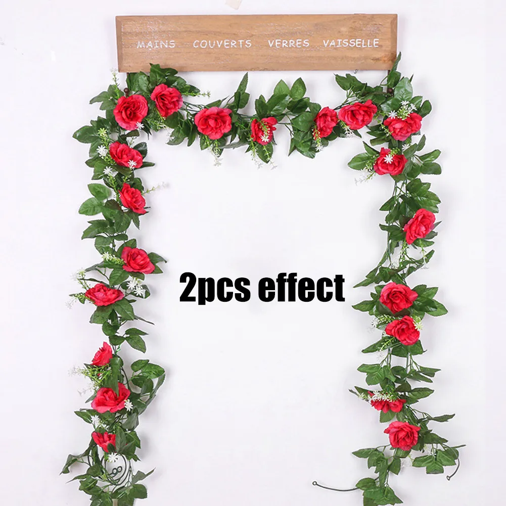 

10Heads Artificial Faux Silk Flower Rose Leaf Garland Vine Home Party Decor Garland Vine Ivy Wedding Garden Decorative Wreath
