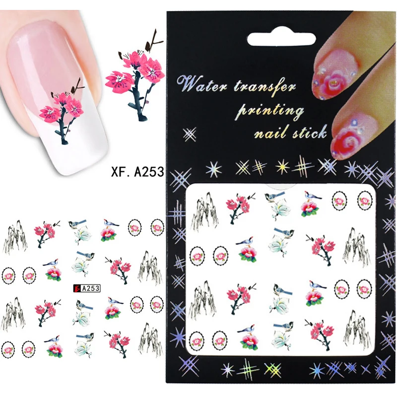 8 листов цветочных наклеек для ногтей и инструменты водные переводные наклейки