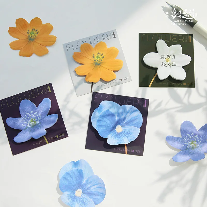 

4 Styles Flower Special-shaped Sticky Note Ins Plant Hand Account Message Memo Pad Office For School 2021